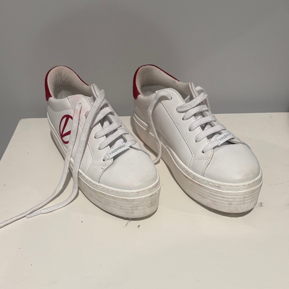 Valentino Women's White Sneakers with Red Accents